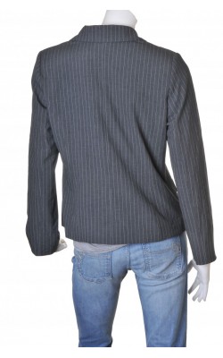 Blazer gri inchis in dungi fine albe, marime 46
