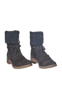 Botine maro din piele, captuseala polar, marime 40