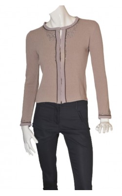 Cardigan lana Dranella, guler chiffon cu paiete, marime 36