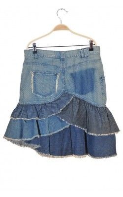 Fusta denim cu volane H&M, marime 38