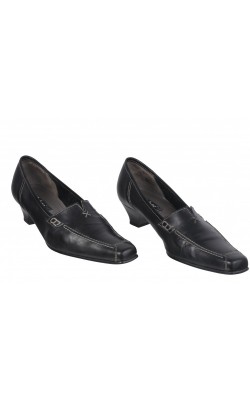 Pantofi negri cusaturi albe Gabor, piele naturala, marime 39