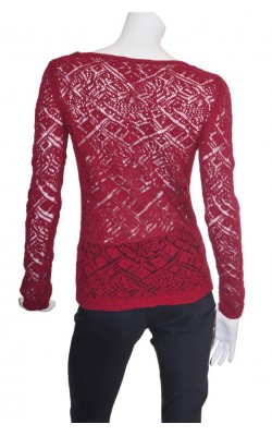 Pulover tricot ajurat, culoare rosu bordeaux, marime 38