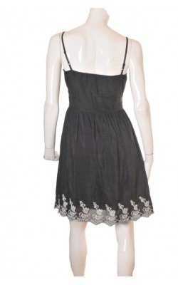 Rochie neagra cu broderie alba Sorbet, bumbac si matase, marime M