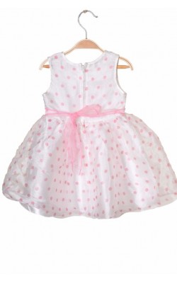 Rochita organza alba cu buline roz, 12 luni